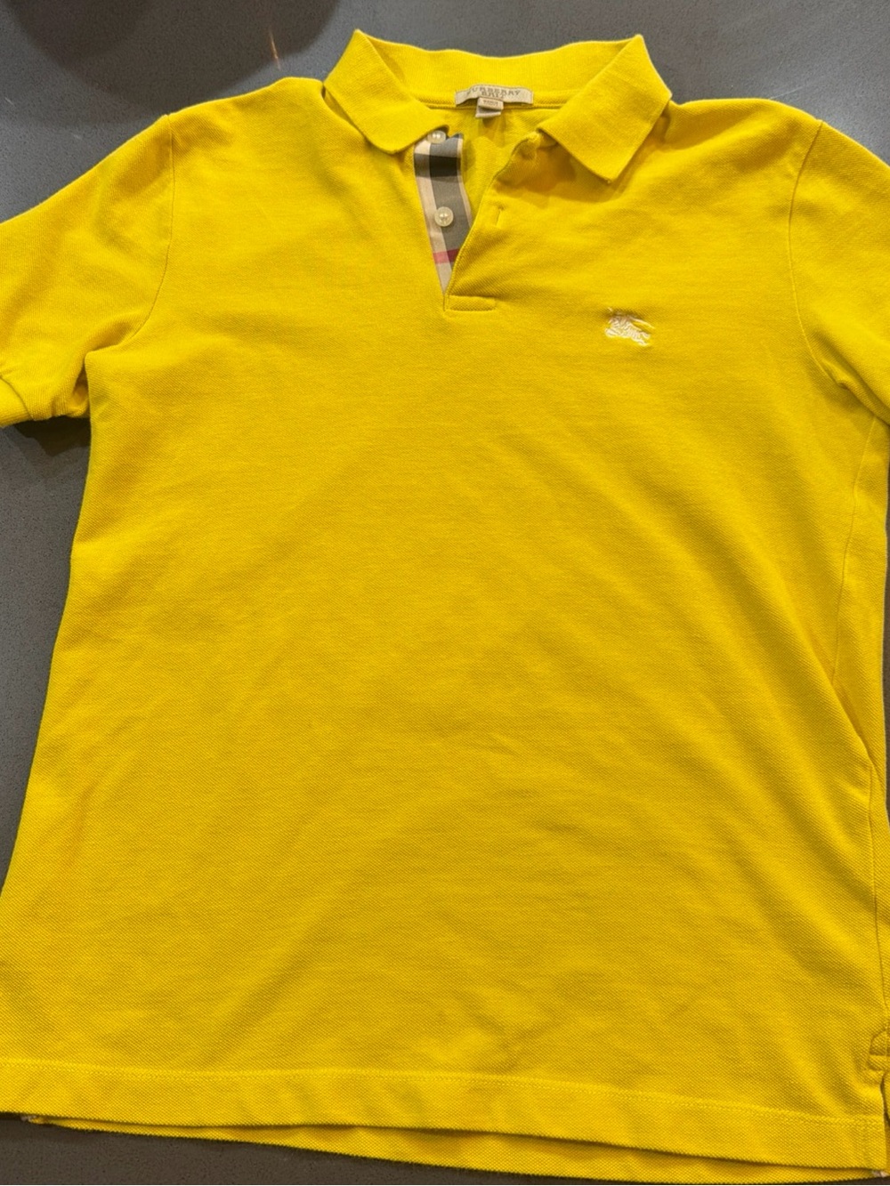 Men’s Burberry Brit Mustard colored Polo Shirt Collared. Size Small.